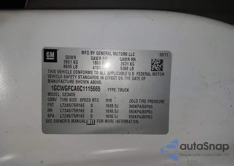 2012 Chevrolet Express 2500 Work Van from USA, damaged, VIN 1GCWGFCA6C1115665